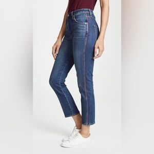 AMO Denim 25 Women’s Blue Jean Babe Red Piping Detail Straight Leg Cropped Denim